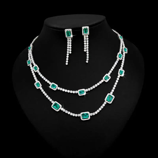 Luxury Crystal Necklace Set – Double-Layer Elegance for Special Occasions