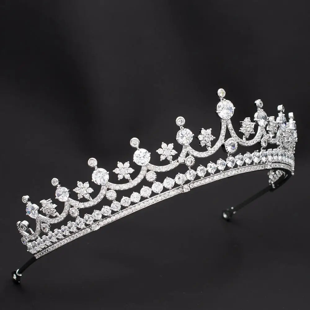 Elegant & Luxurious Royal Zirconia Wedding Tiara – Silver Plated