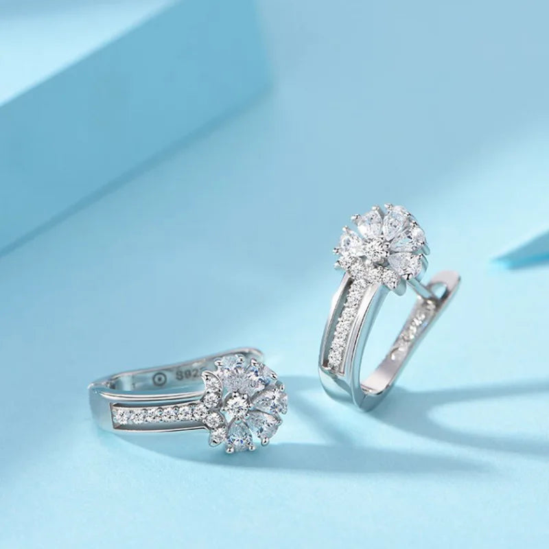 925 Sterling Silver Flower Zircon Earrings for Women