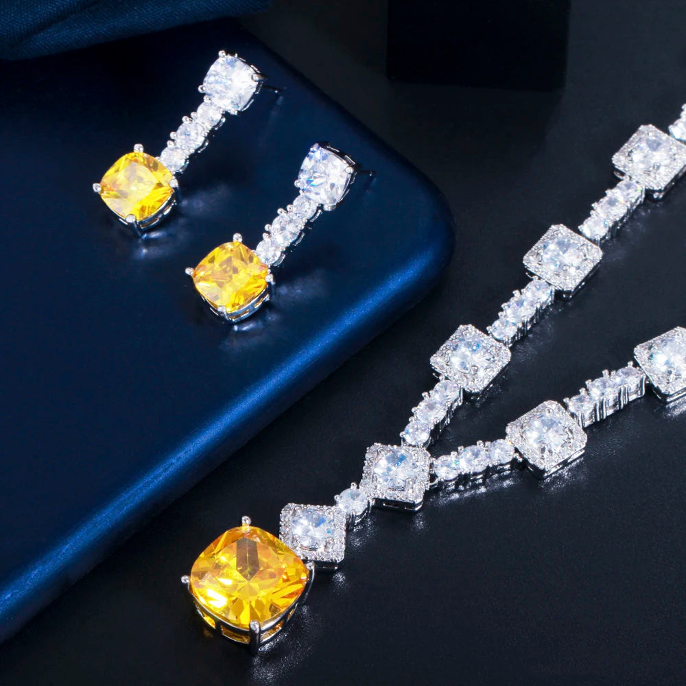 Luxury CZ Crystal Necklace & Earrings Set – Elegant Silver Plated Jewelry for Women | Perfect for Parties, Weddings & Special Occasions