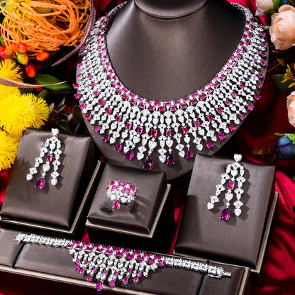 Luxury Zircon Jewelry Set – Elegant Necklace, Earrings & Bangle for Women, Wedding & Party Jewelry