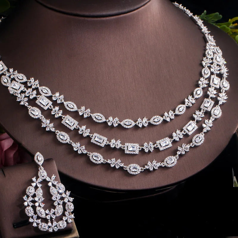 Luxury 3-Layer Pearl Necklace & Earring Set – Timeless Glamour for Elegant Occasions