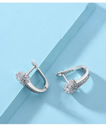 925 Sterling Silver Flower Zircon Earrings for Women