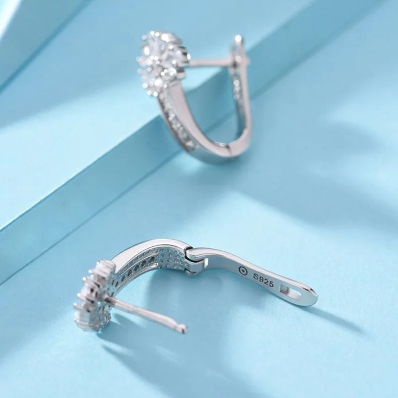 925 Sterling Silver Flower Zircon Earrings for Women