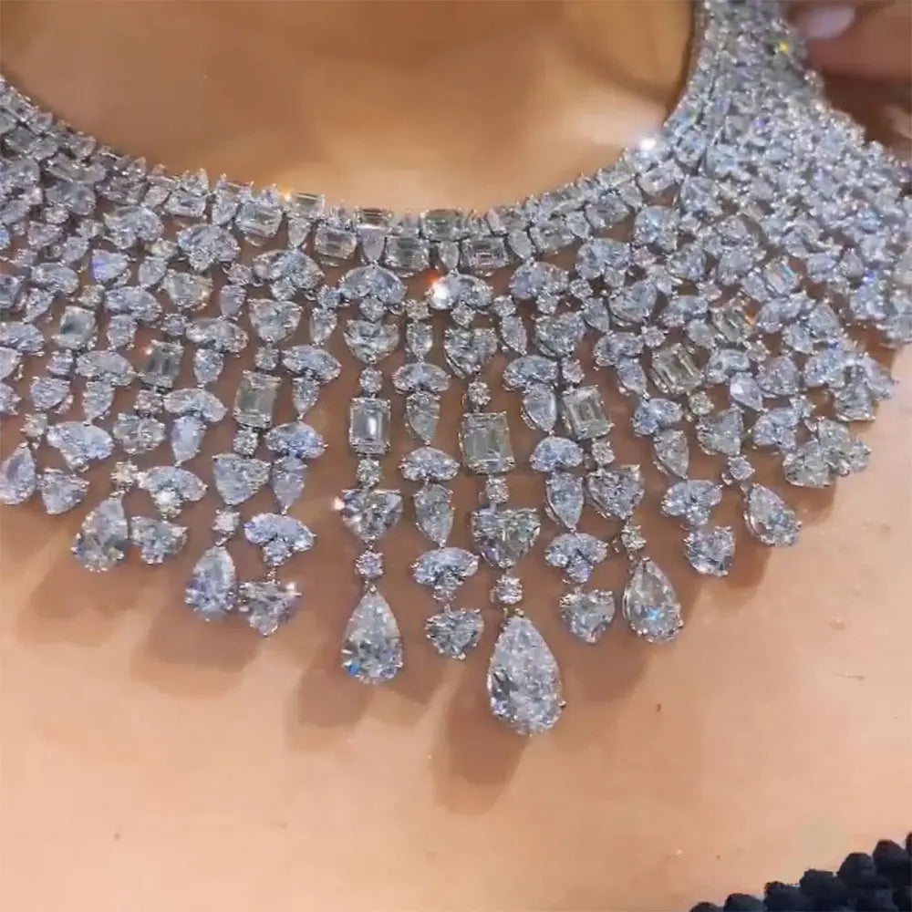 Luxury Zircon Jewelry Set – Elegant Necklace, Earrings & Bangle for Women, Wedding & Party Jewelry