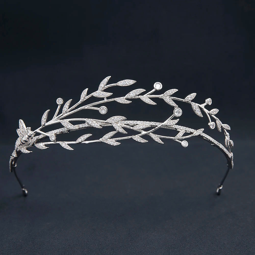 Luxury Leaf Bridal Tiara – Crystal Wedding Crown for Brides
