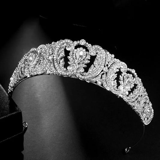 Luxury Baroque Crystal Wedding Tiara – Elegant Silver Crown for Brides