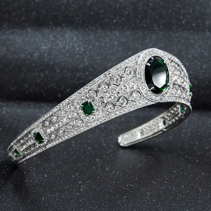 Royal Emerald Queen Tiara – Luxurious Wedding Crown with Green Crystals