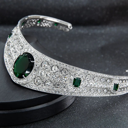 Royal Emerald Queen Tiara – Luxurious Wedding Crown with Green Crystals