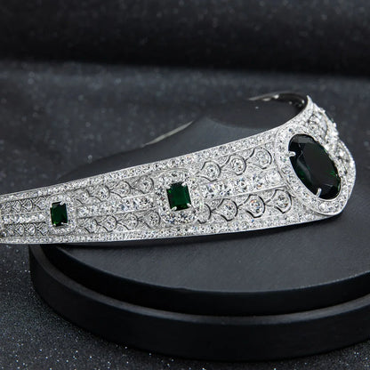 Royal Emerald Queen Tiara – Luxurious Wedding Crown with Green Crystals