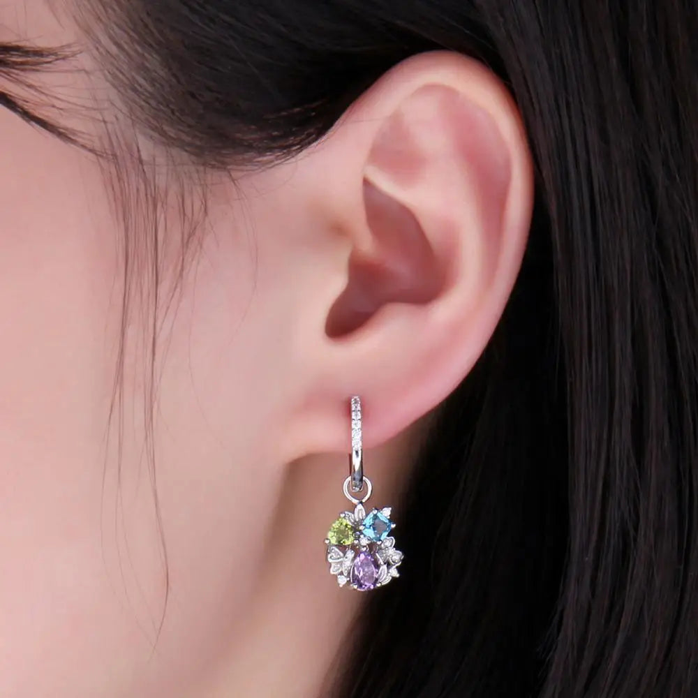 ِElegant Floral Gemstone Earrings - 925 Sterling Silver