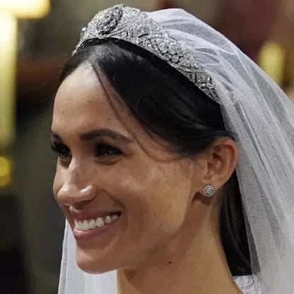 Royal Elegance Crystal Tiara – Inspired by Meghan Markle | Luxury Bridal Crown, Princess Diadem, Wedding Hair Accessory