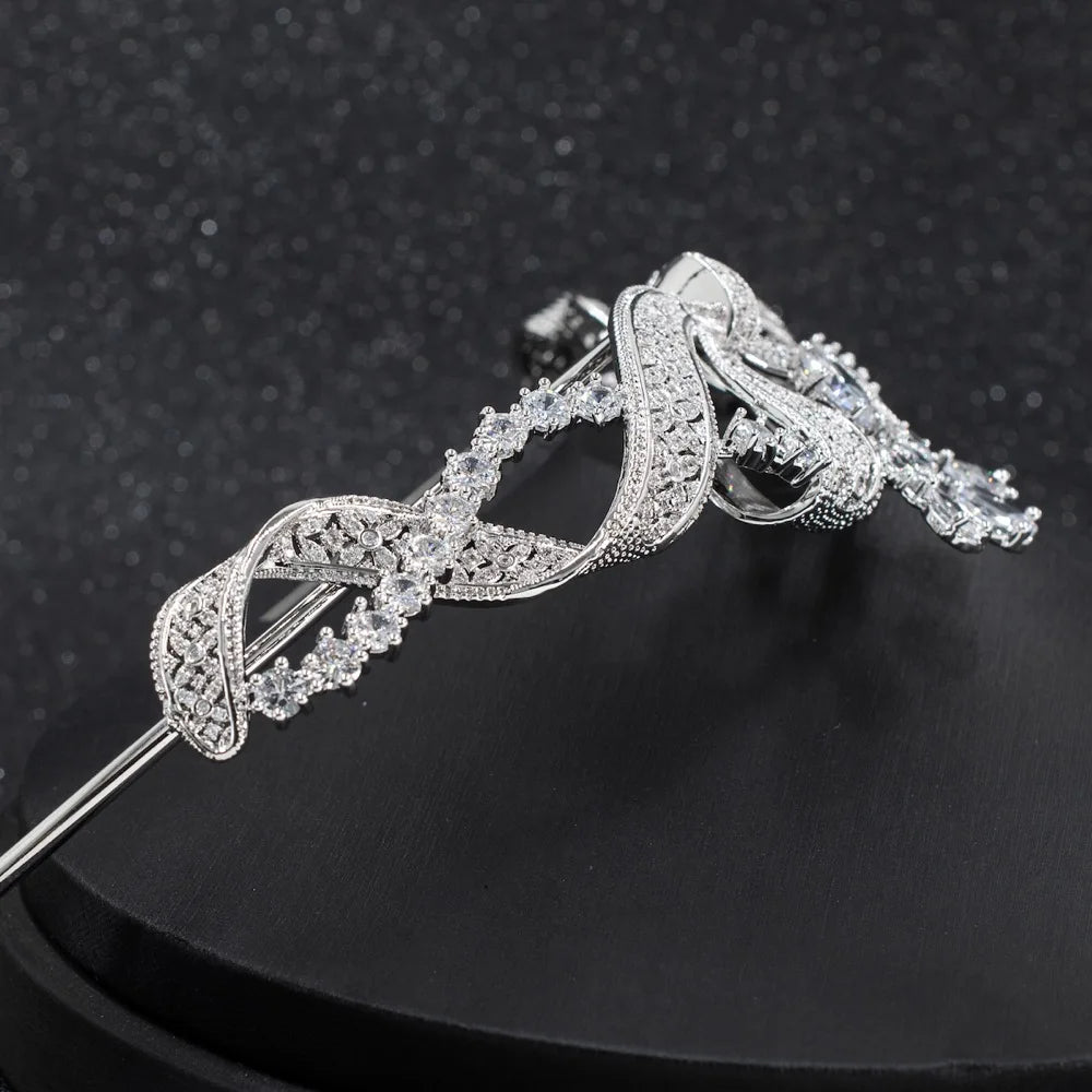 Luxury CZ Crystal Wedding Tiara – Elegant Bow Diadem for Bride & Evening Events