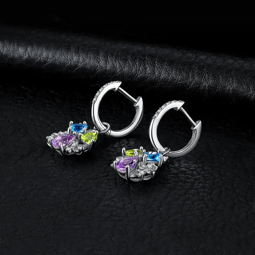 ِElegant Floral Gemstone Earrings - 925 Sterling Silver