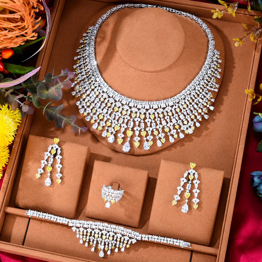 Luxury Zircon Jewelry Set – Elegant Necklace, Earrings & Bangle for Women, Wedding & Party Jewelry