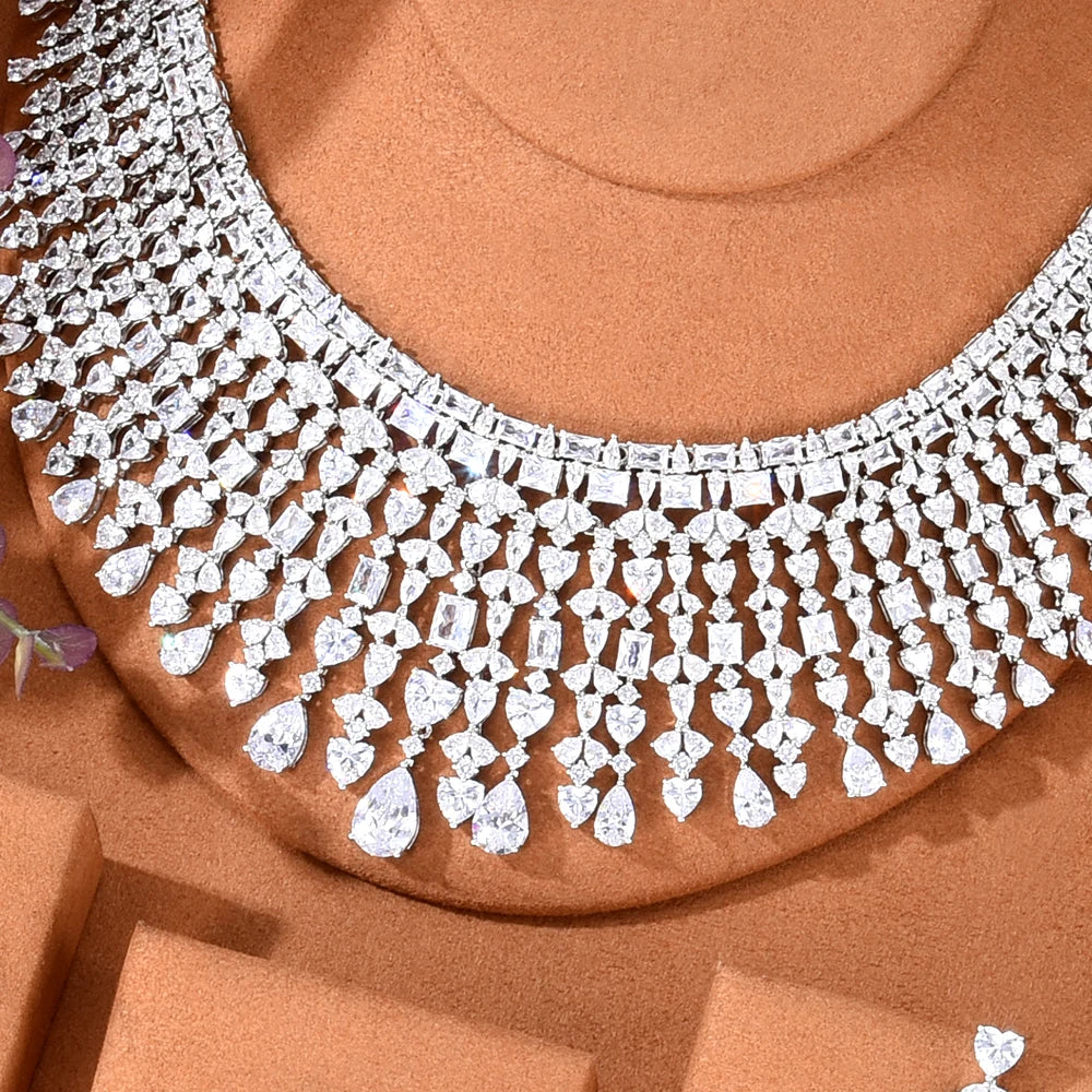 Luxury Zircon Jewelry Set – Elegant Necklace, Earrings & Bangle for Women, Wedding & Party Jewelry