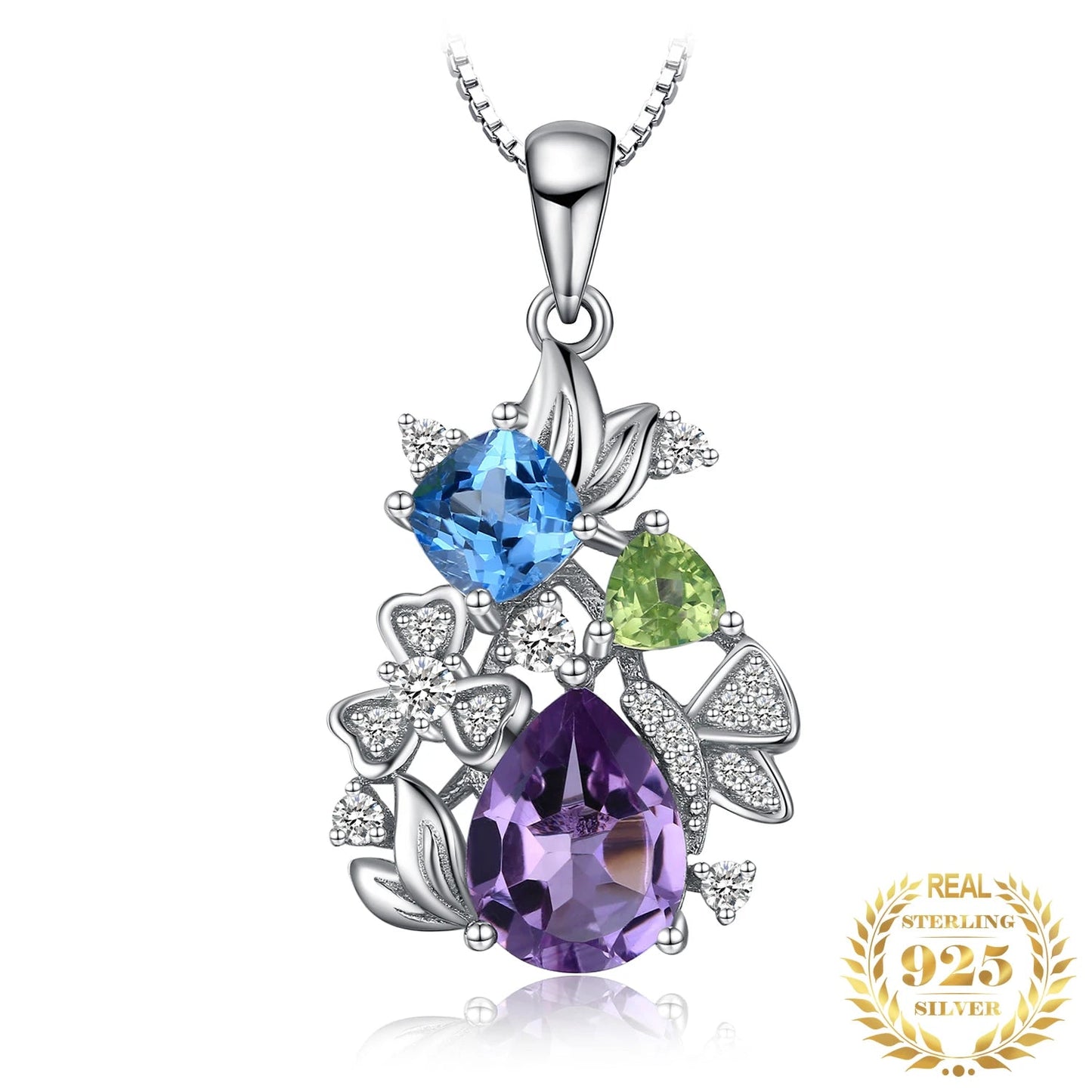 Elegant floral necklace crafted from 925 sterling silver and adorned with natural gemstones that add a touch of beauty and uniqueness.
Note: Chain not included.