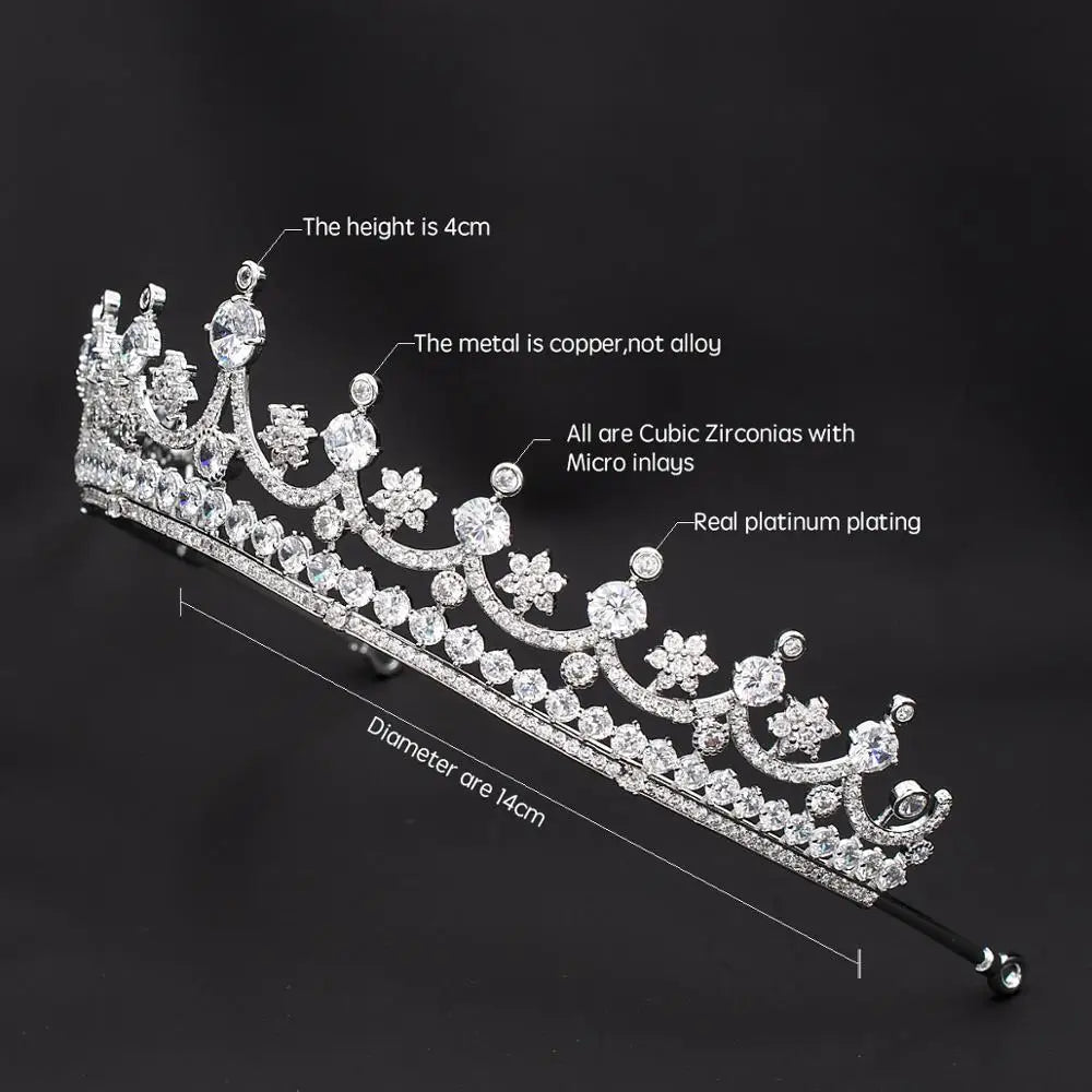 Elegant & Luxurious Royal Zirconia Wedding Tiara – Silver Plated