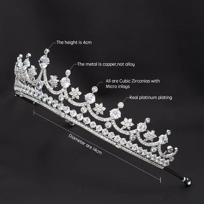 Elegant & Luxurious Royal Zirconia Wedding Tiara – Silver Plated