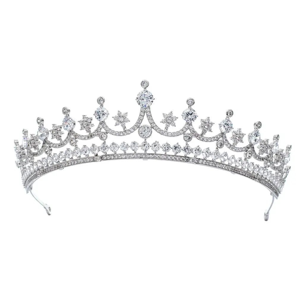 Elegant & Luxurious Royal Zirconia Wedding Tiara – Silver Plated