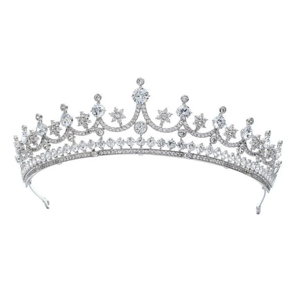 Elegant & Luxurious Royal Zirconia Wedding Tiara – Silver Plated