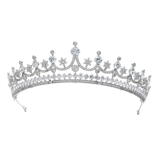 Elegant & Luxurious Royal Zirconia Wedding Tiara – Silver Plated