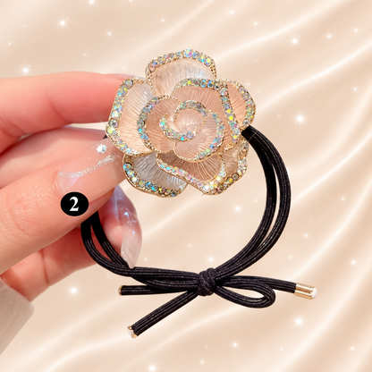Sparkling Crystal Rose Hair Tie – Luxury Floral Design