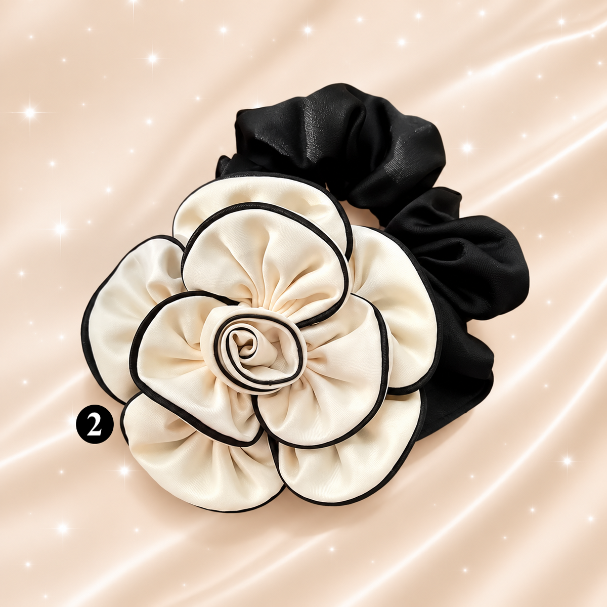 Satin Rose Scrunchie – Chic Floral Hair Tie