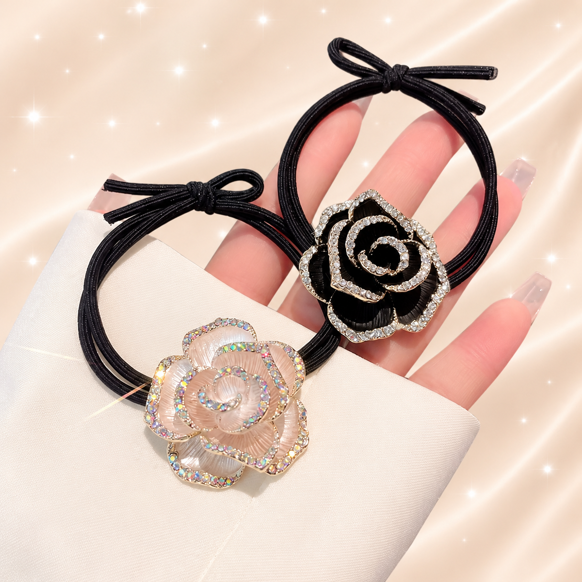 Sparkling Crystal Rose Hair Tie – Luxury Floral Design