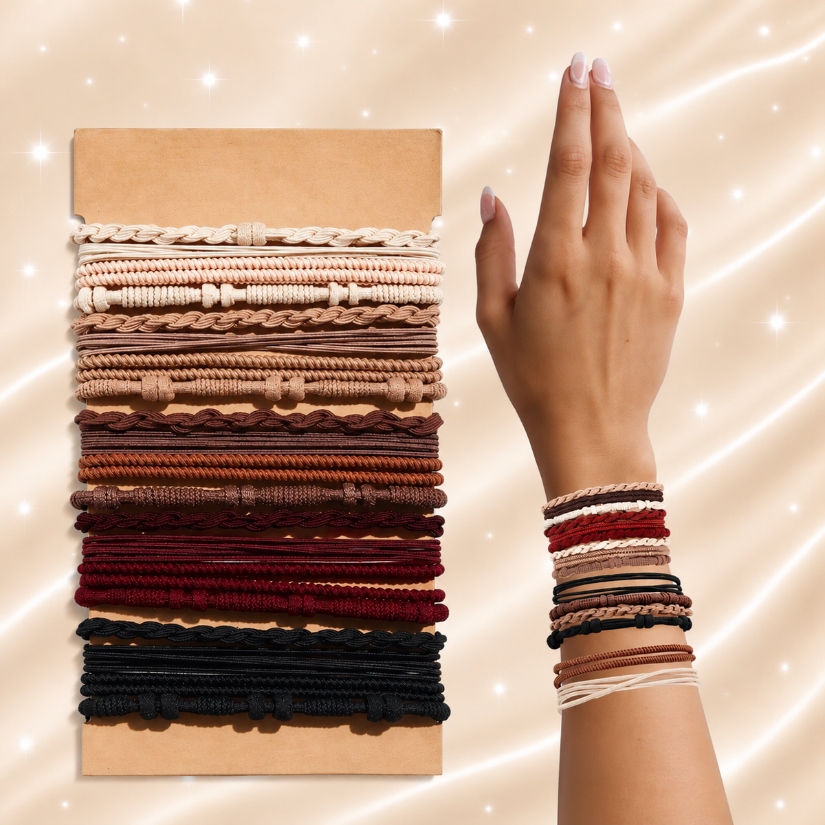 Boho Elastic Hair Ties & Bracelets – 20 Pcs