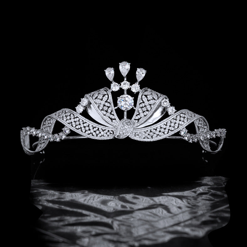 Luxury CZ Crystal Wedding Tiara – Elegant Bow Diadem for Bride & Evening Events
