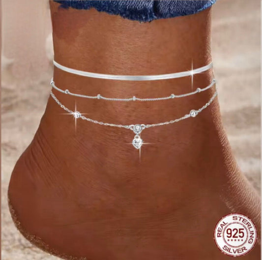 925 Sterling Silver Luxury Anklet – Adjustable Elegant Design for Stylish Look