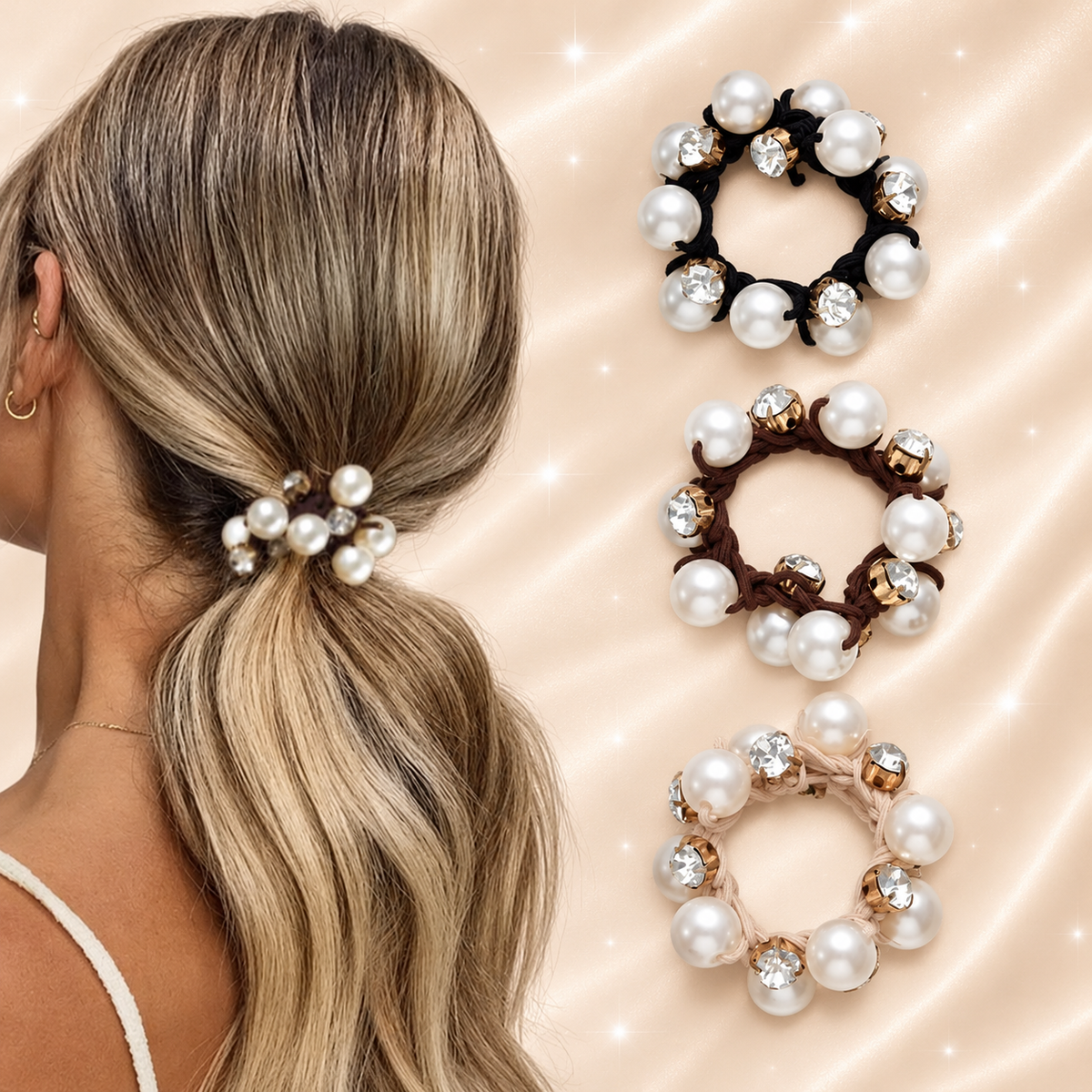 Pearl & Crystal Elastic Hair Ties – Elegant Hair Accessories