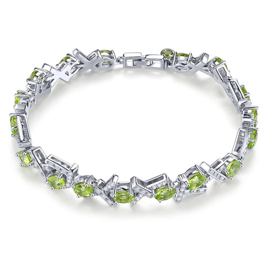 Luxury Peridot & Zircon Bracelet – 925 Sterling Silver Sparkling Gemstone Jewelry for Women