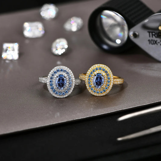 Blue Moissanite Oval Cut Ring 1CT 925 Sterling Silver – Perfect for Engagement, Wedding, Parties & Special Occasions