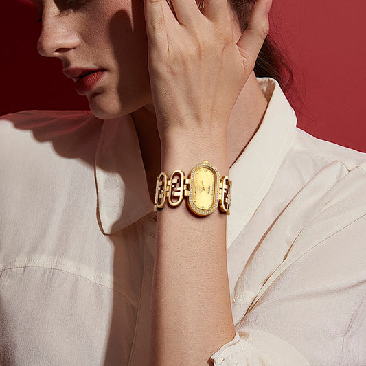 Luxury Crystal Women's Watch – Oval Quartz Bracelet Watch