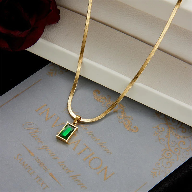 Emerald Green Stainless Steel Set – Necklace & Earrings