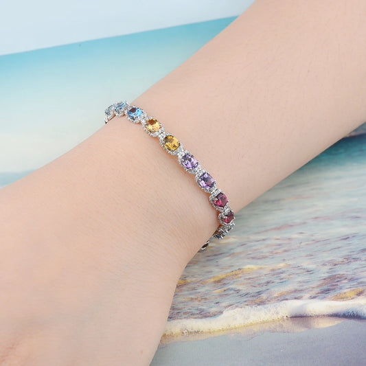 Luxury Sterling Silver Bracelet with Multicolor Gemstones – 8.8 Carats of Sparkling Elegance