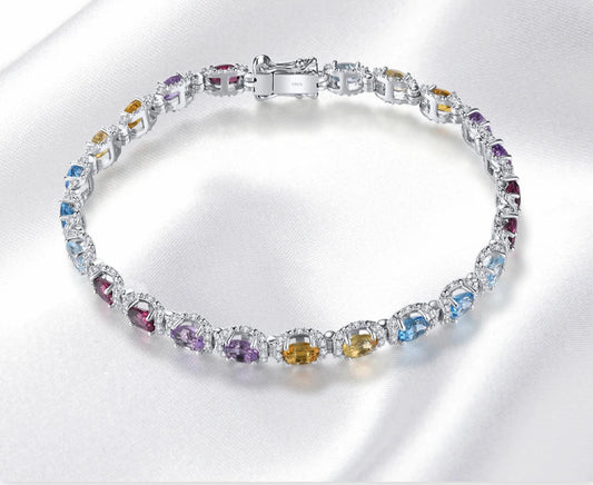 Luxury Sterling Silver Bracelet with Multicolor Gemstones – 8.8 Carats of Sparkling Elegance