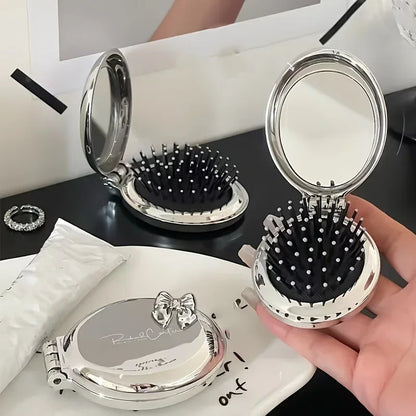 Portable Mini Hair Brush with Mirror – Compact Purse-Friendly Comb