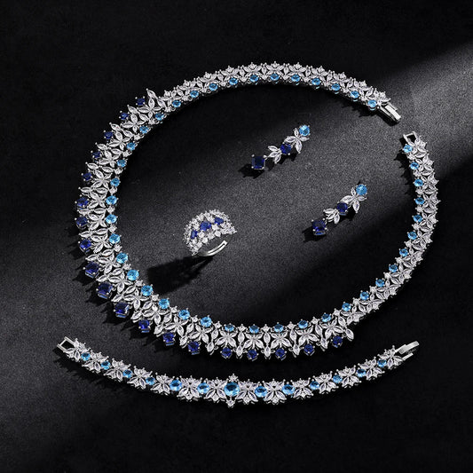 Luxury 4-Piece Cubic Zirconia Jewelry Set – Elegant Necklace, Bracelet, Earrings & Ring for Wedding & Party