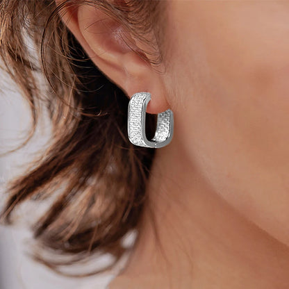 Fashion Paved CZ Hoop Earrings Metal Silver Color/Gold Color Simple