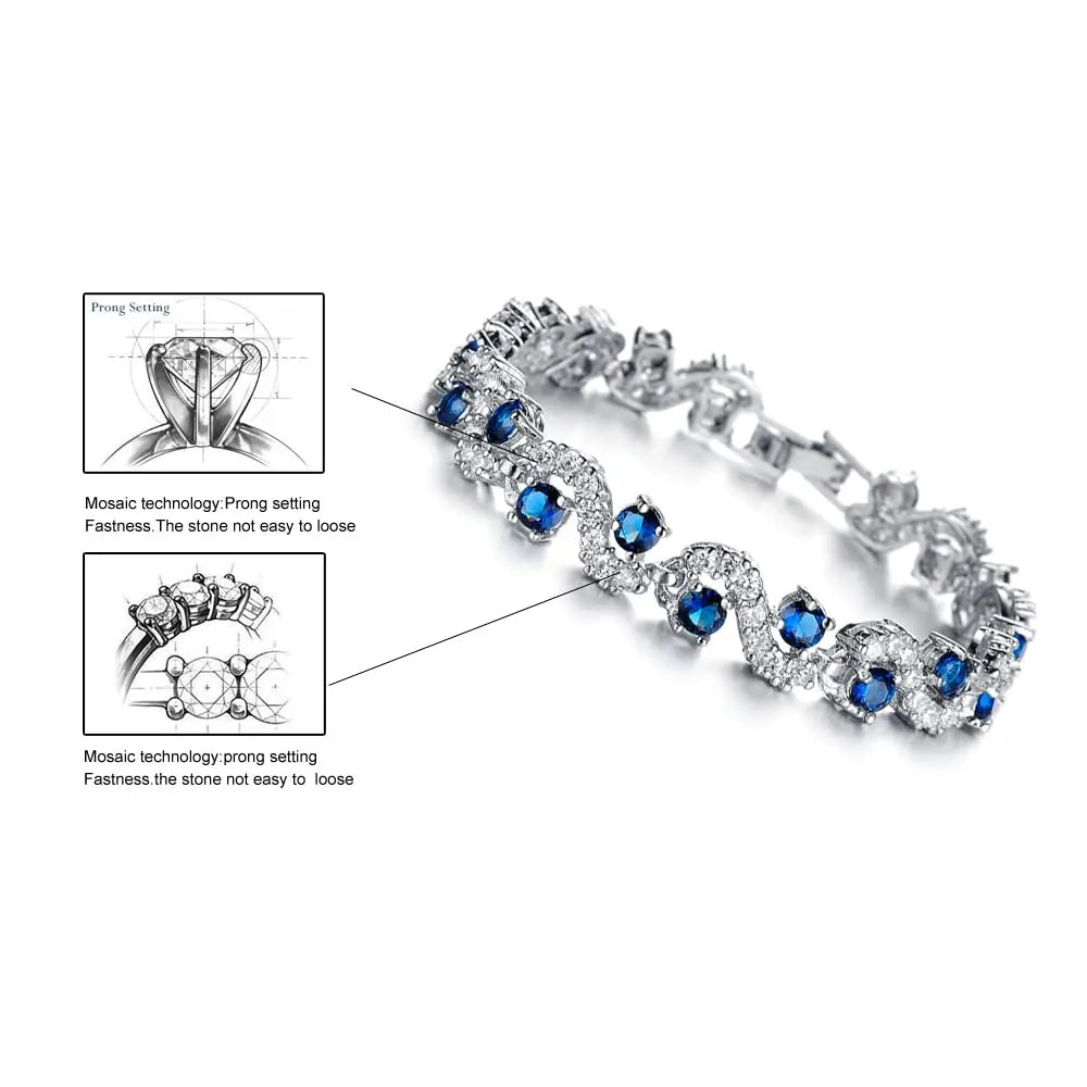 Luxury Blue Zirconia Bracelet - Elegant Silver - Plated Bangle For Women