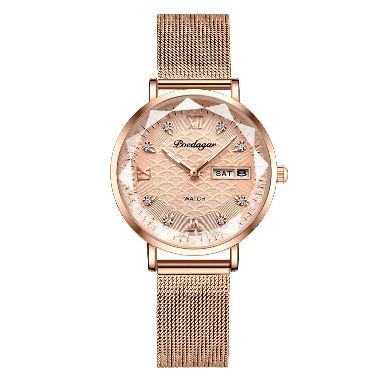 Elegant Rose Gold Women’s Watch – Waterproof Stainless Steel Luxury Bracelet with Luminous Dial