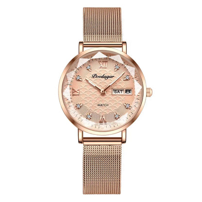 Elegant Rose Gold Women’s Watch – Waterproof Stainless Steel Luxury Bracelet with Luminous Dial
