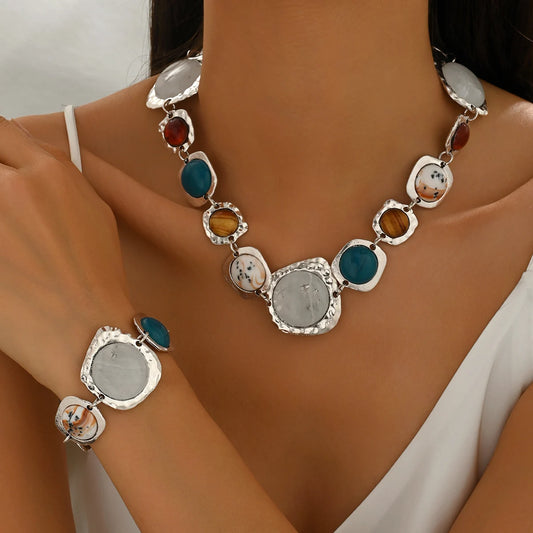 Elegant Vintage Multi-Color Irregular Shape Metal Jewelry Set