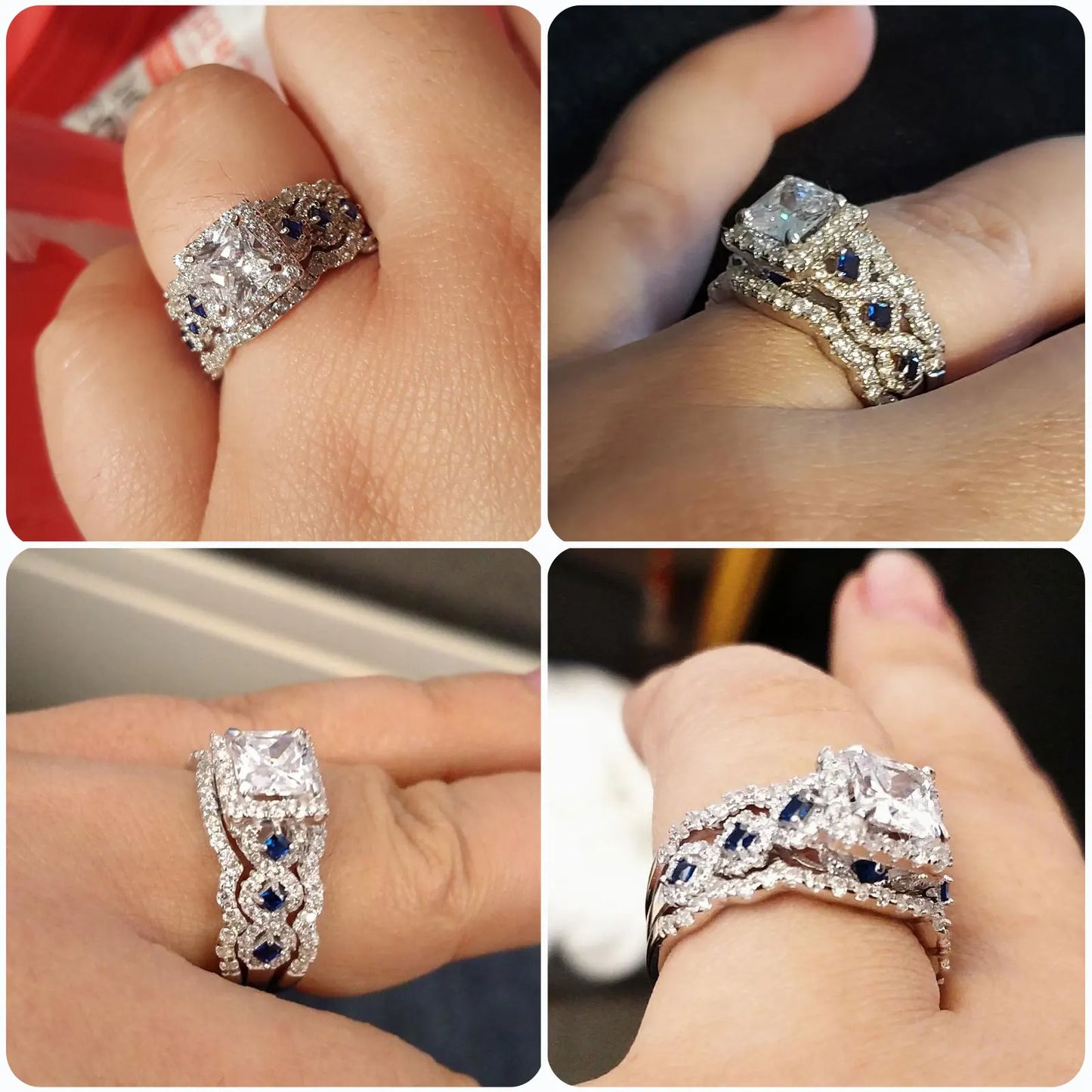 925 Sterling Silver Luxury Blue Stone Ring Set – Sparkling Elegant Jewelry