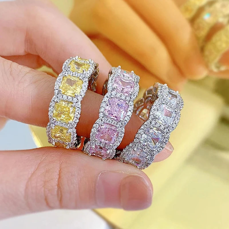 Multicolor Zircon Eternity Ring 925 Sterling Silver Wedding Band for Parties & Wedding