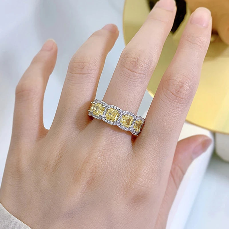 Multicolor Zircon Eternity Ring 925 Sterling Silver Wedding Band for Parties & Wedding