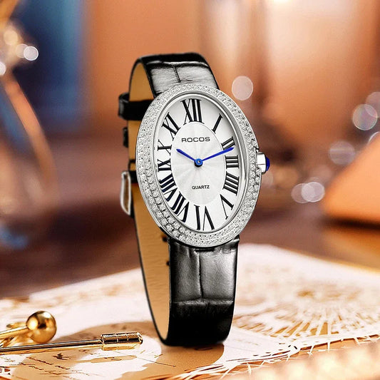 Leather Watch for Women Elegant Luxury Brand Ladies Oval Quartz Watch Fashion